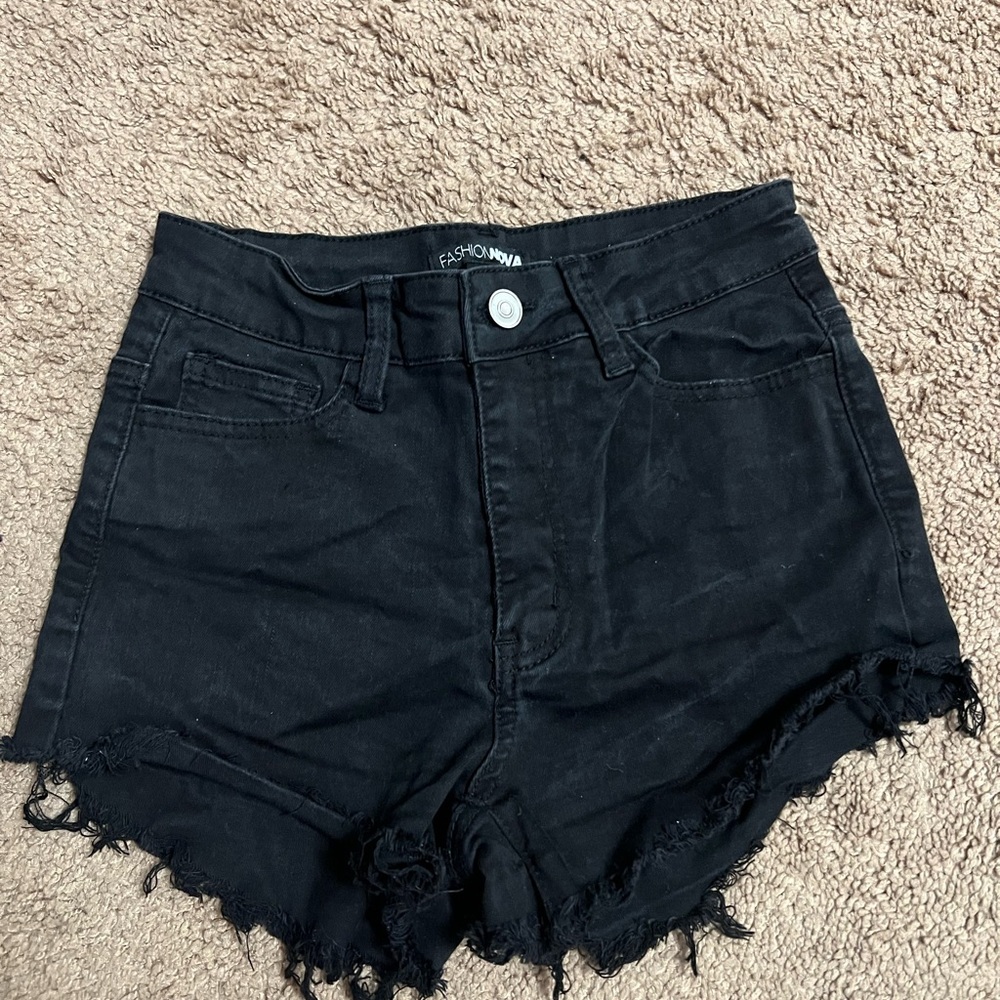Fashion Nova Distressed Black Jean Shorts